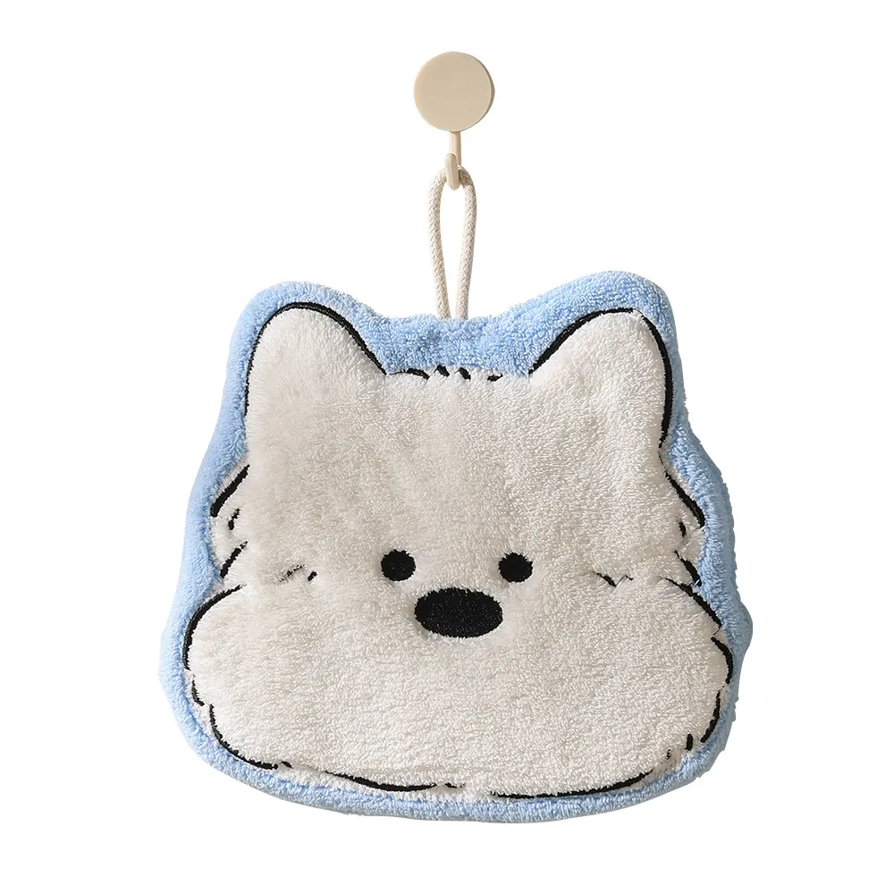 Cartoon Coral Fleece Hanging Hand Towel – Extra Thick Kitchen & Bathroom Dual-Use Washcloth, Super Absorbent Quick-Dry Dishcloth with Loop, Soft Fluffy Cleaning Towel for Home Use